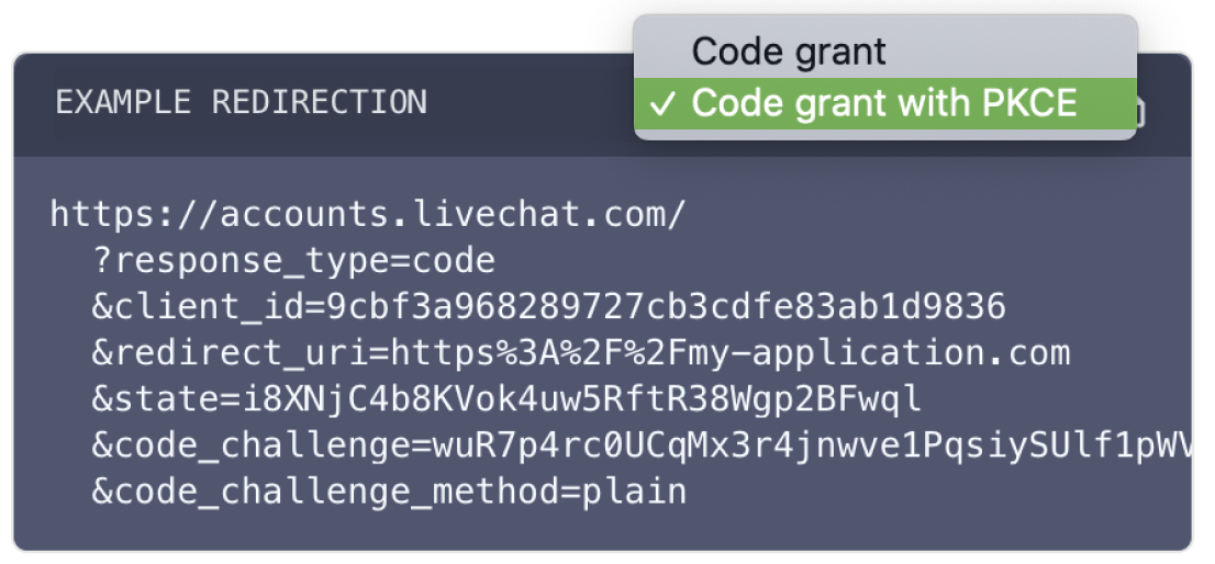 LiveChat code samples with PKCE